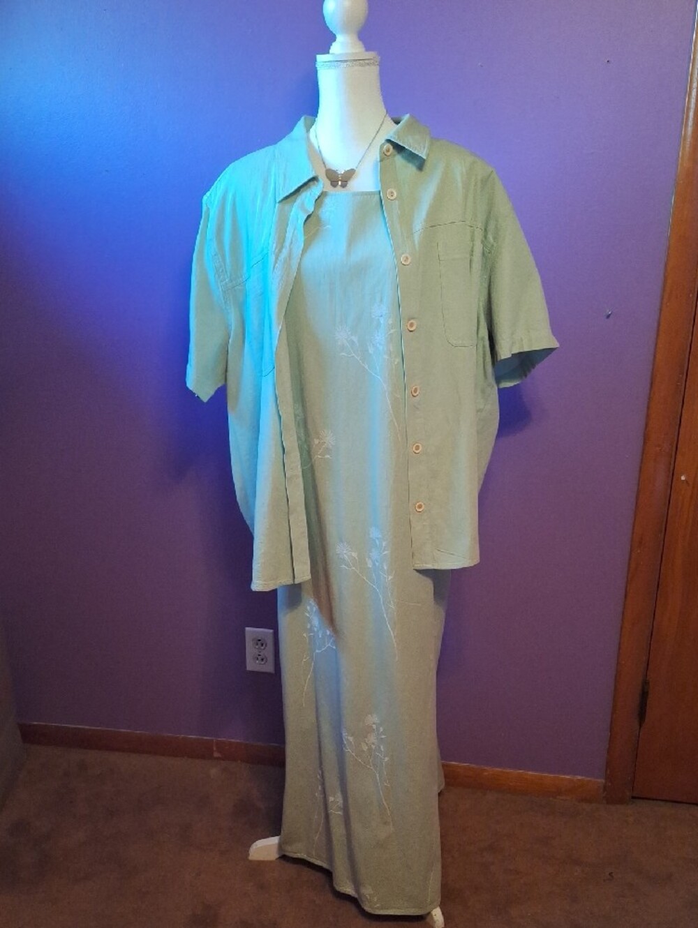 Coldwater Creek Sage Green Maxi Dress with Matching Jacket